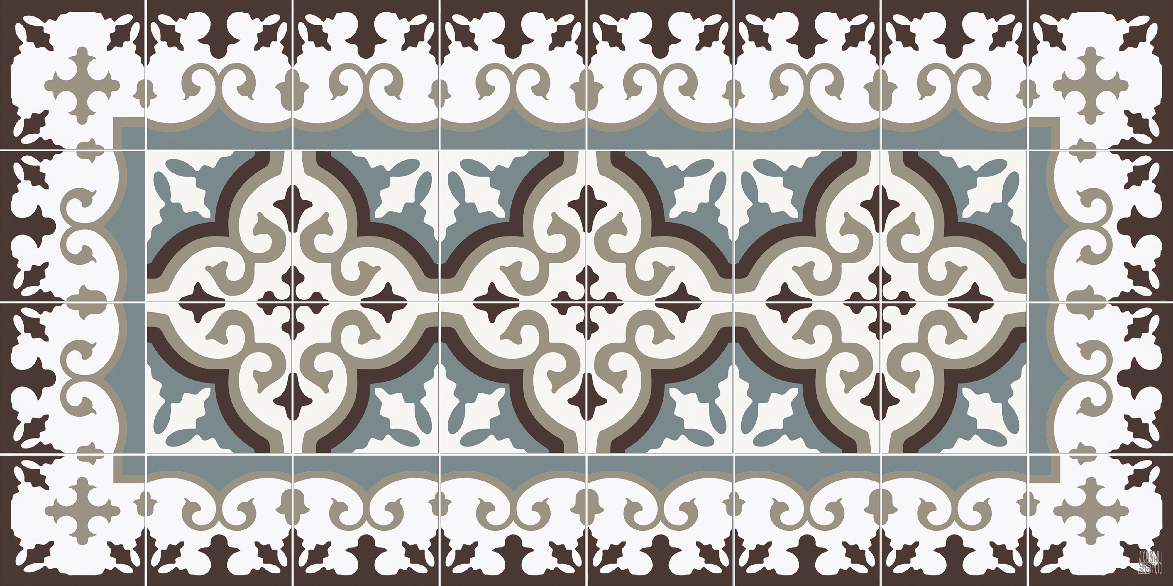 Alfombra de vinilo flocons aigue-marine 50x100 cm - pvc antideslizante, vinilica para cocina o salón, lavable, estilo hidraúlico, azul
