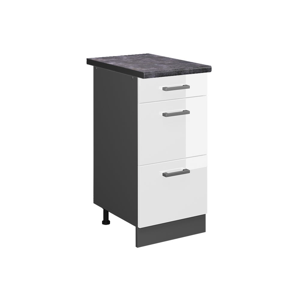Vicco Szafka dolna do kuchni R-Line, Biały wysoki połysk, 40 cm z szufladami, BP Antracyt