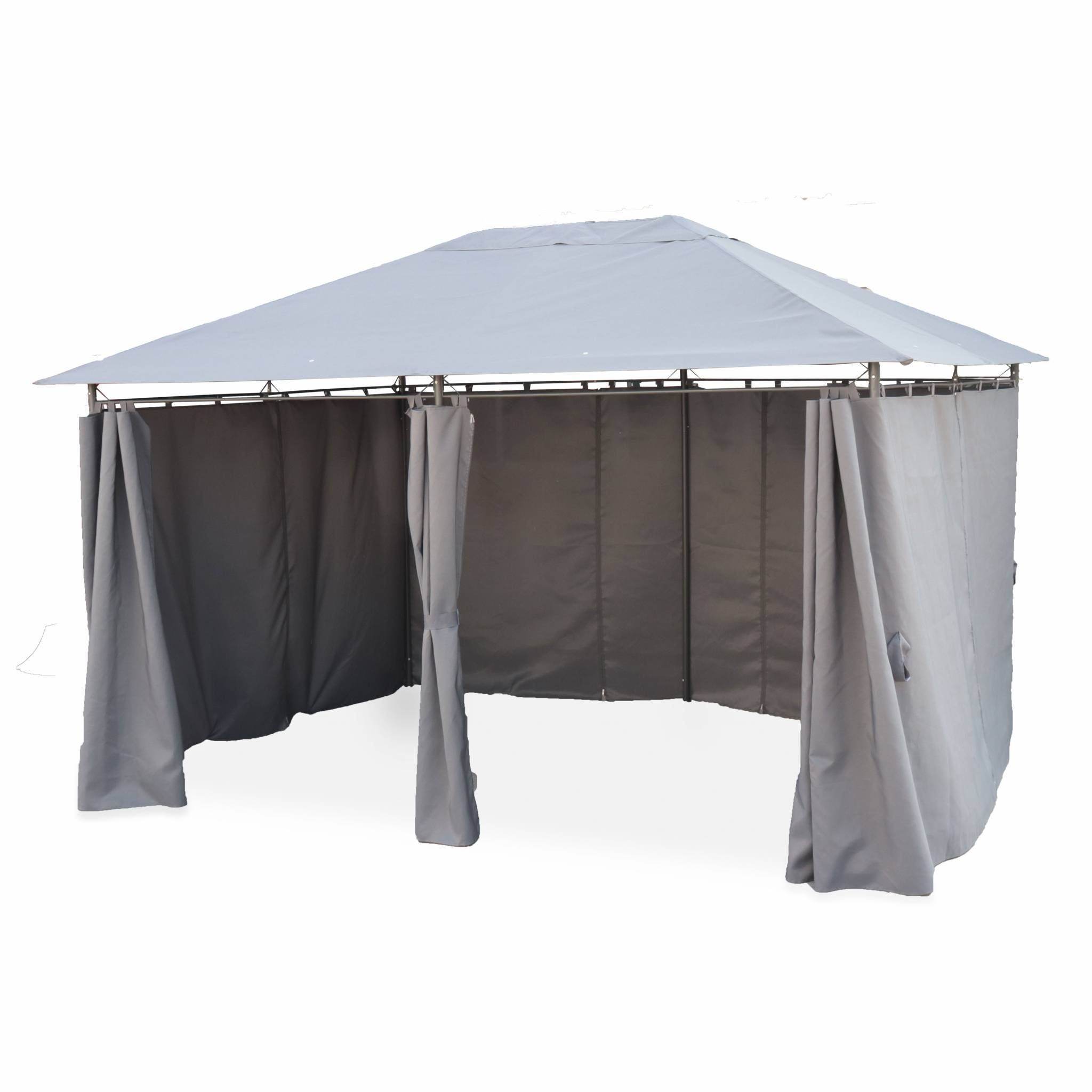 Tonnelle 3x4 m - Divio - Toile grise - Pergola avec rideaux. tente de jardin. barnum. chapiteau. réception - 2