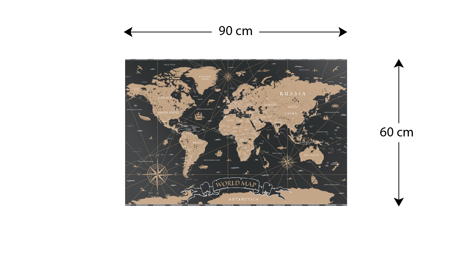 Tableau Magnétique en Métal Motif Carte du Monde Noir Vintage 90x60cm, MetalBoards pour tout type d'Aimants - 4