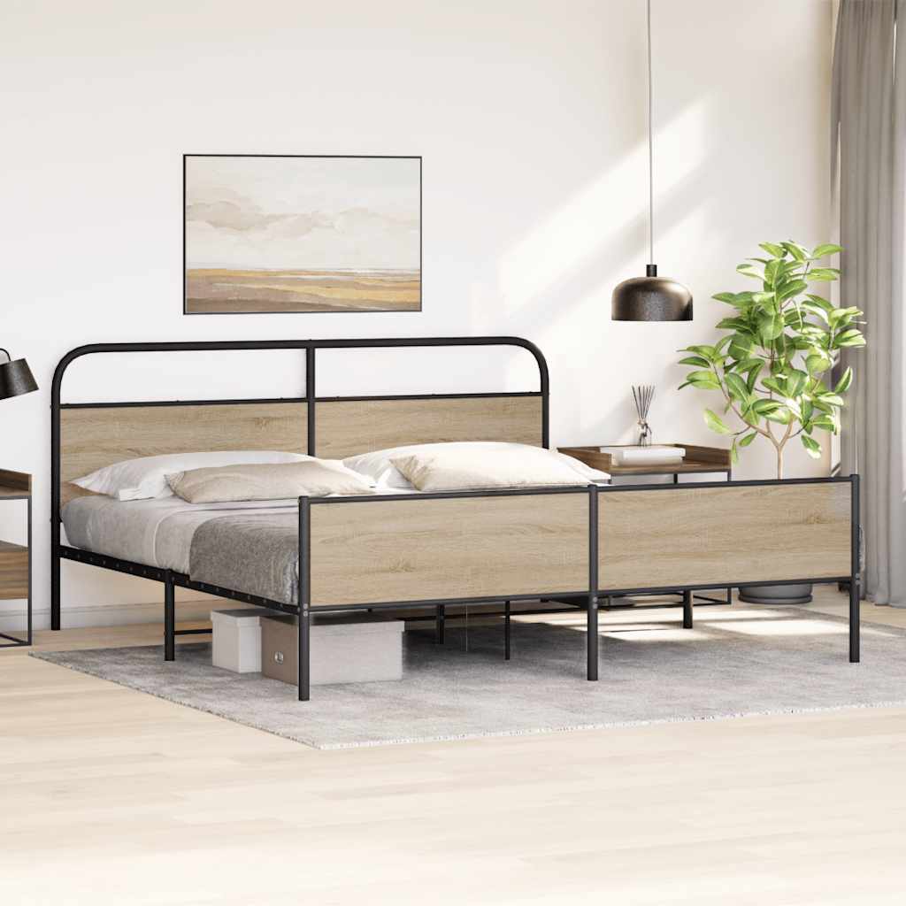 Cama casal | Cama de adulto | Estrutura de cama sem colchão 150x200 cm metal carvalho fumado CFW850741 - 4