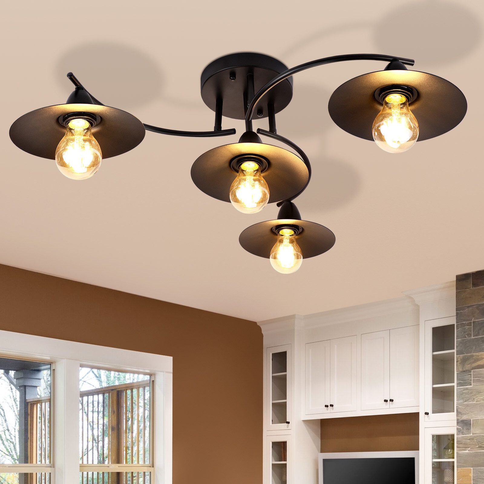 Lampadario Industriale 6 Bracci Con Plafoniera - Nero, E27, Per Soggiorno O Camera - Foto 12