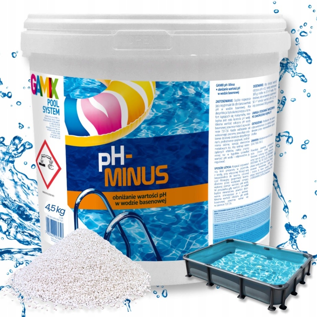 CHEMIA BASENOWA OBNIŻENIE PH MINUS PH- DO BASENU REGULATOR WODY GAMIX 4,5KG