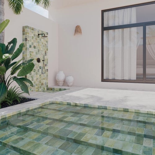 Carrelage Piscine Effet Pierre Vert AQUA Green 11x22 cm - Les Carreaux de Jean