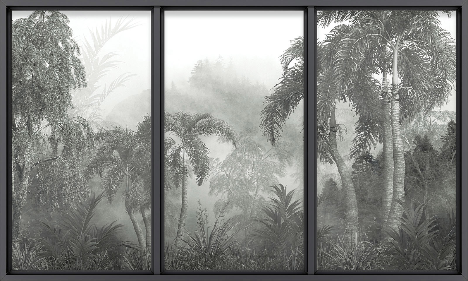 Papier peint panoramique Trompe l'oeil baie vitrée - Jungle - Largeur 325 cm x Hauteur 195 cm - 2