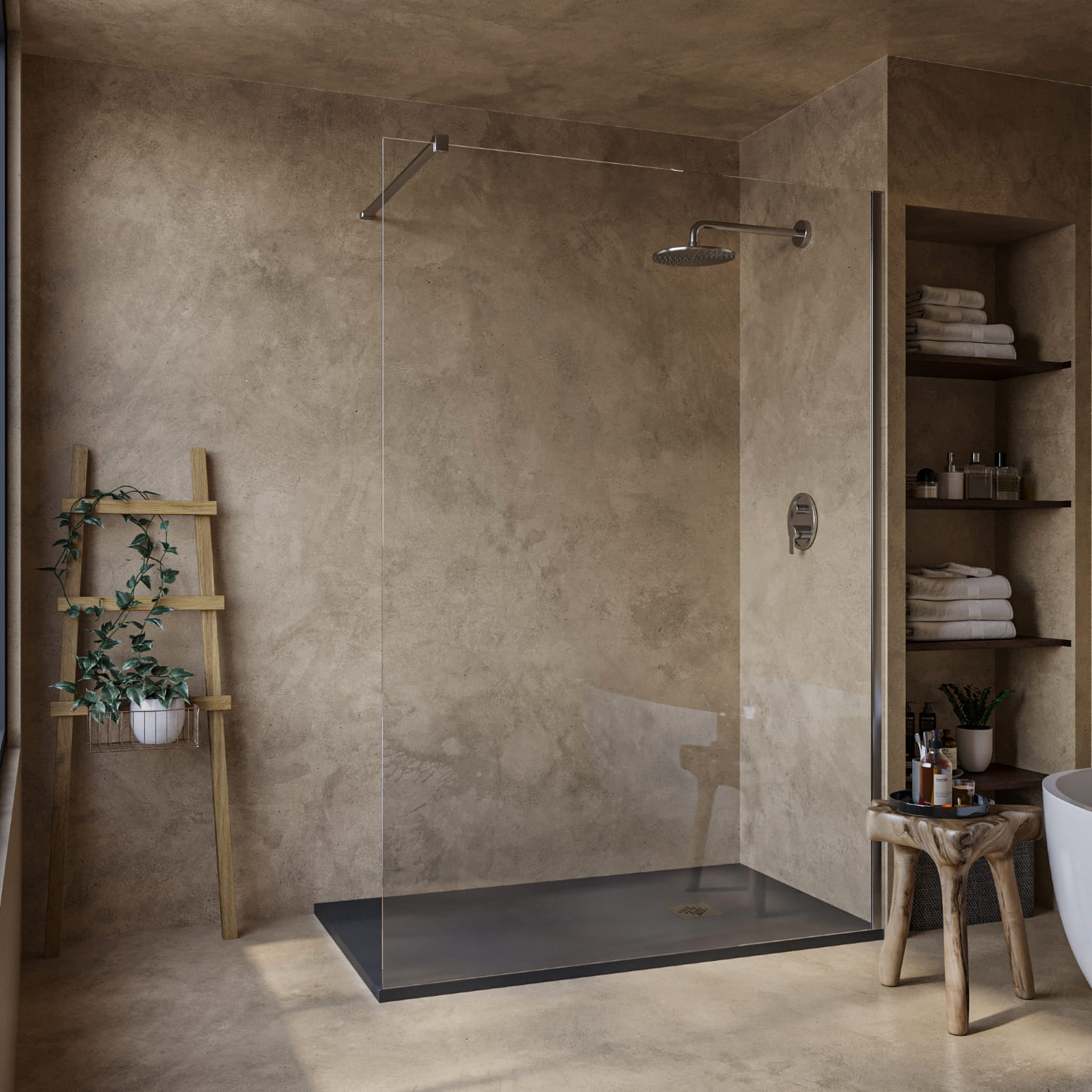 SOULHOME Base de duche - Resina - Gel Coat - Textura Liso/Pedra - Antiderrapante - Cor Antracite - 210X70- Extraplano 3cm. Standard - 2
