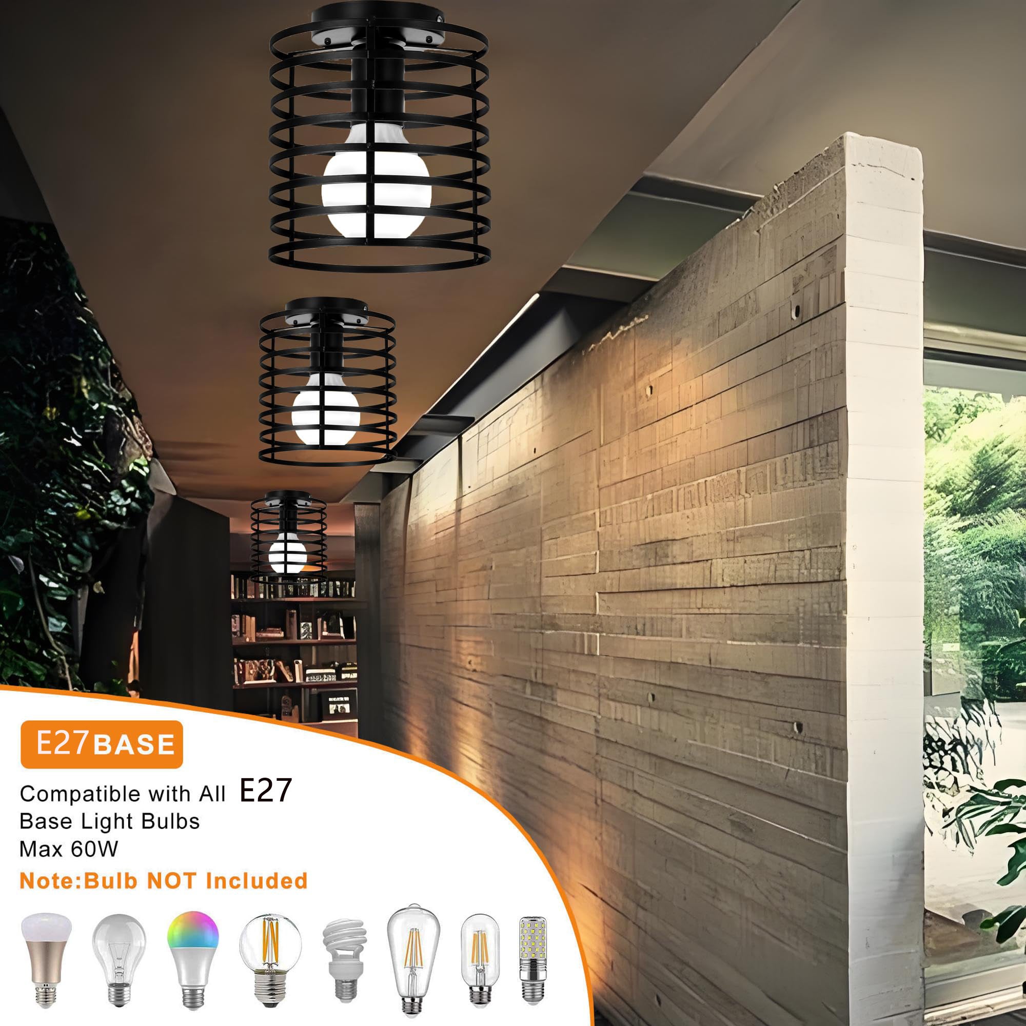 Plafoniera Vintage In Ferro - Lampada Da Soffitto E27 Stile Industriale, 20cm Nero Per Interni - Foto 5