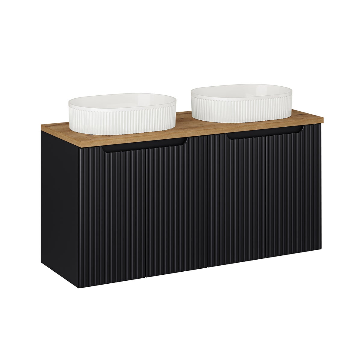 Mueble doble lavabo 120cm 4 puertas riva negro y madera