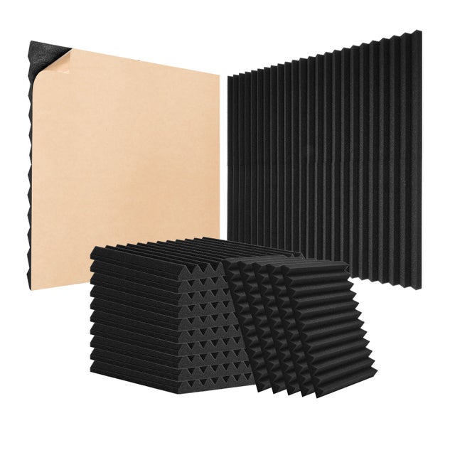 Pannelli Acustici, Set da 48, Pannelli Adesivi ad Alta Densità, Insonorizzanti e Resistenti al Fuoco, Fonoassorbenti per Studio, Neri VEVOR