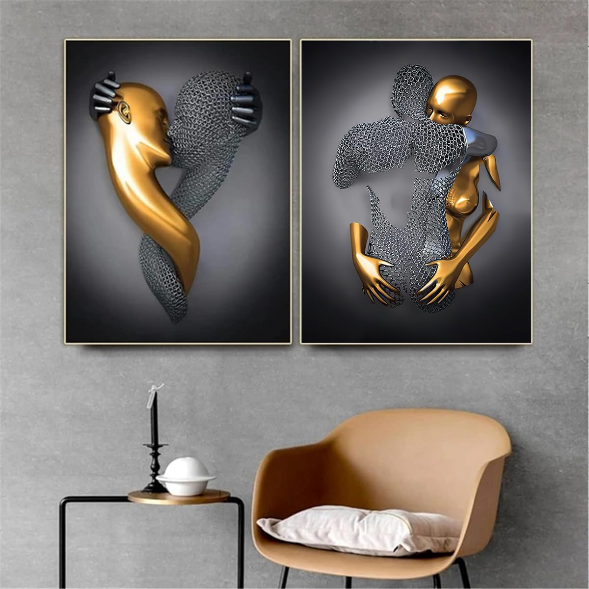 Statue 3D en métal avec baiser en forme de cœur, décoration murale pour salon, sans cadre (affiche, 50 x 70 cm x 3) - 5