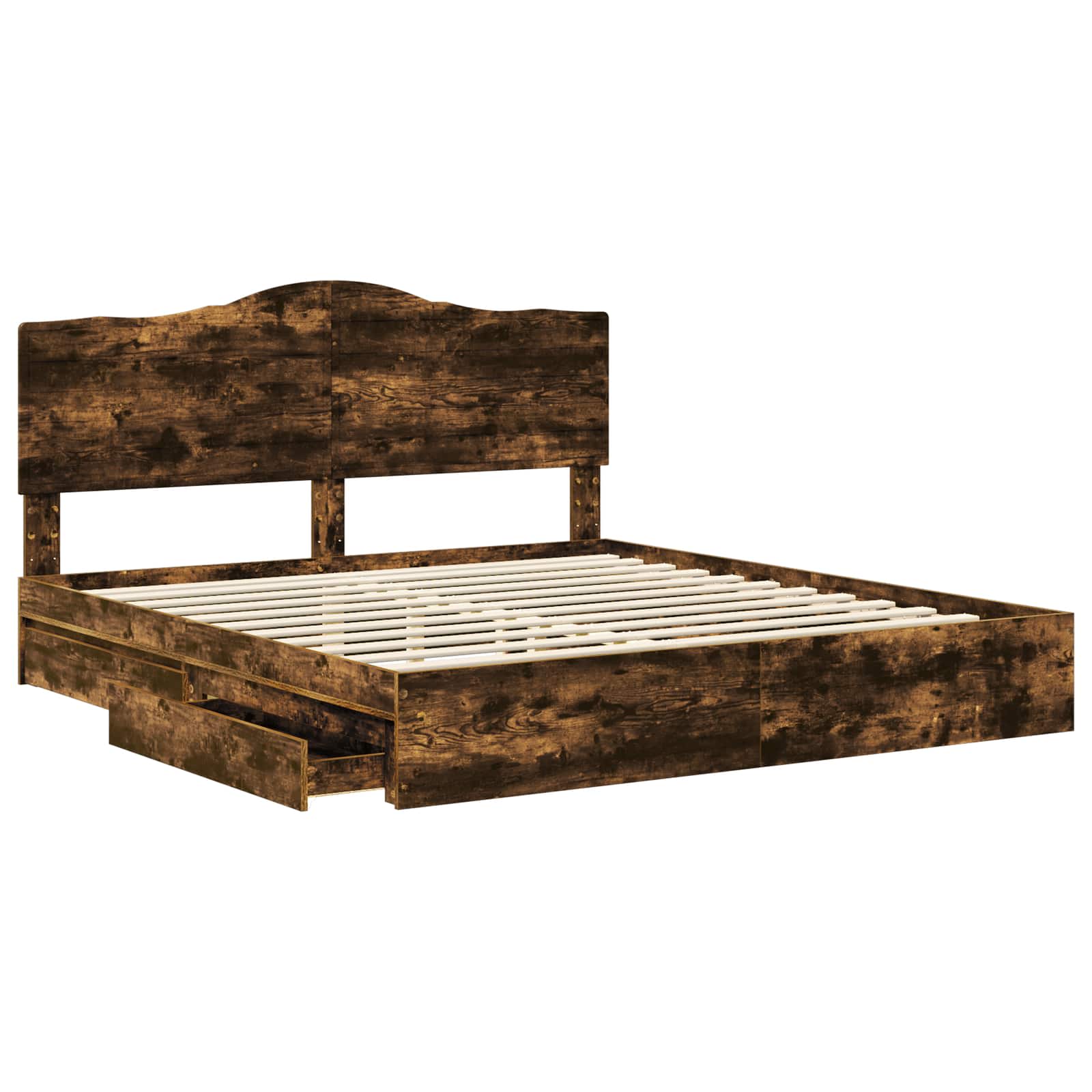 Lit de rangement chêne fumé 180 x 200 cm en panneau de bois - 5