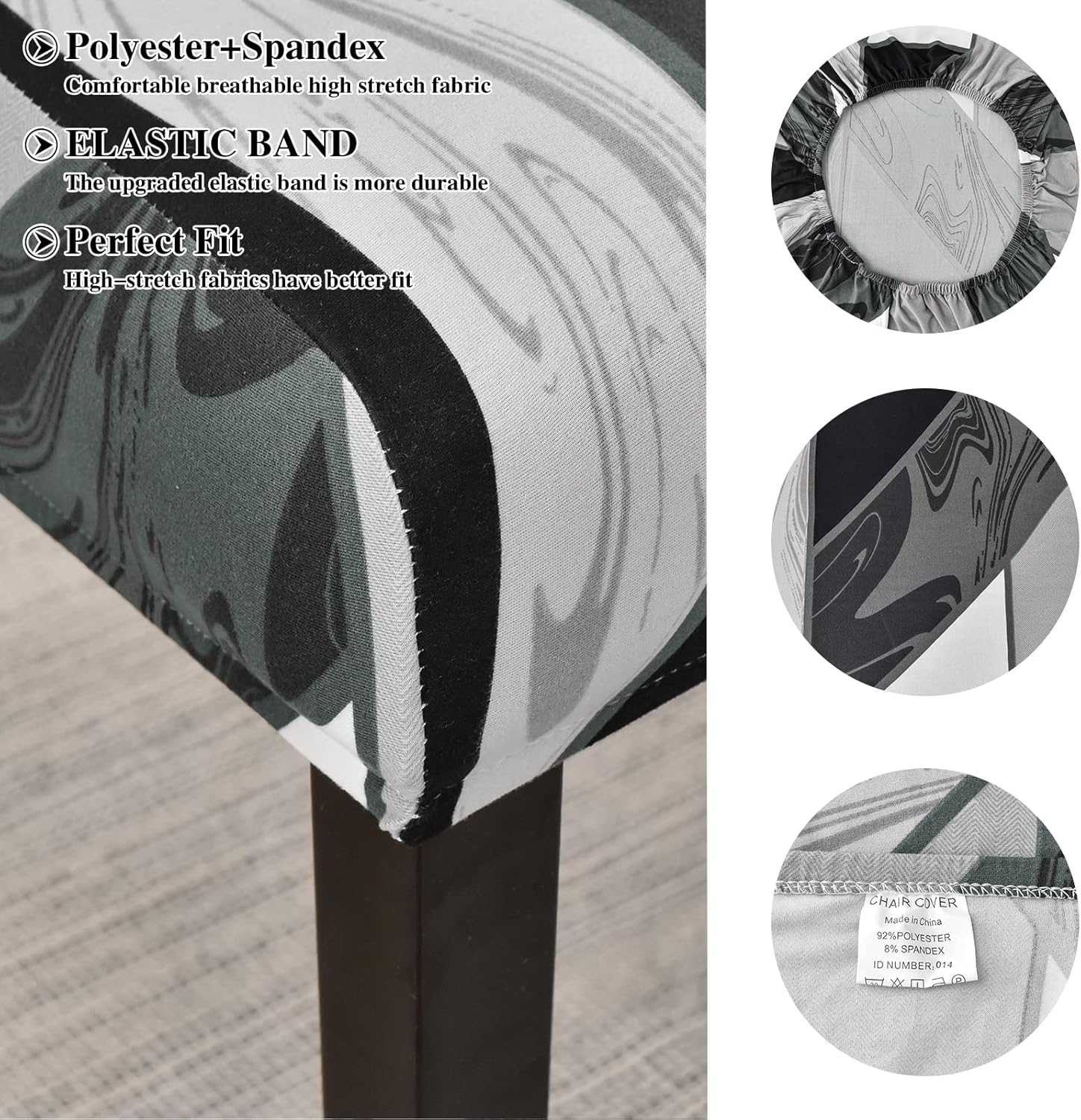 Zestaw 4 elastycznych, zdejmowanych i nadających się do prania pokrowców na krzesła z wysokim oparciem z elastanu do jadalni (wzór geometryczny, kolo