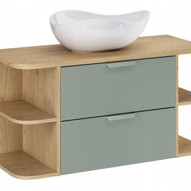 Szafka łazienkowa ASTER GREEN 100 cm zielony mat z blatem i umywalką