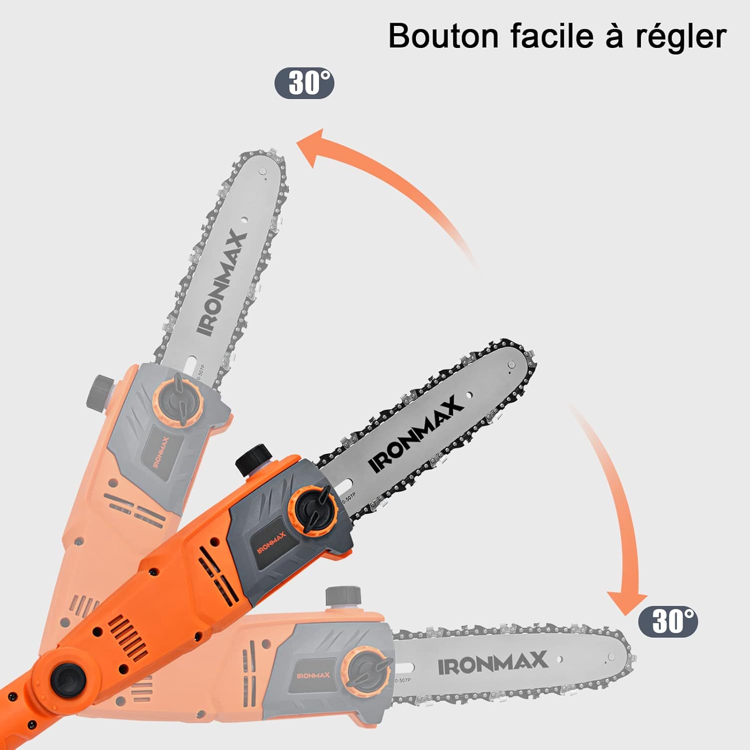Motosega Elettrica con Asta Telescopica, Testa Regolabile, Barra e Catena, Lubrificazione Automatica, Regolazione della Tensione Senza Attrezzi, - 4