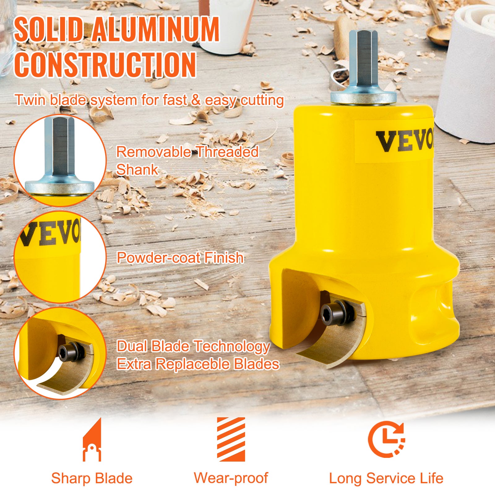 Embouts à Tenonner VEVOR 25,4 mm 38 mm et 50,8mm Tenons à Épaules Coniques en Aluminium et Acier Solide Lames Courbées Kit Démarrage pour Construction - 3