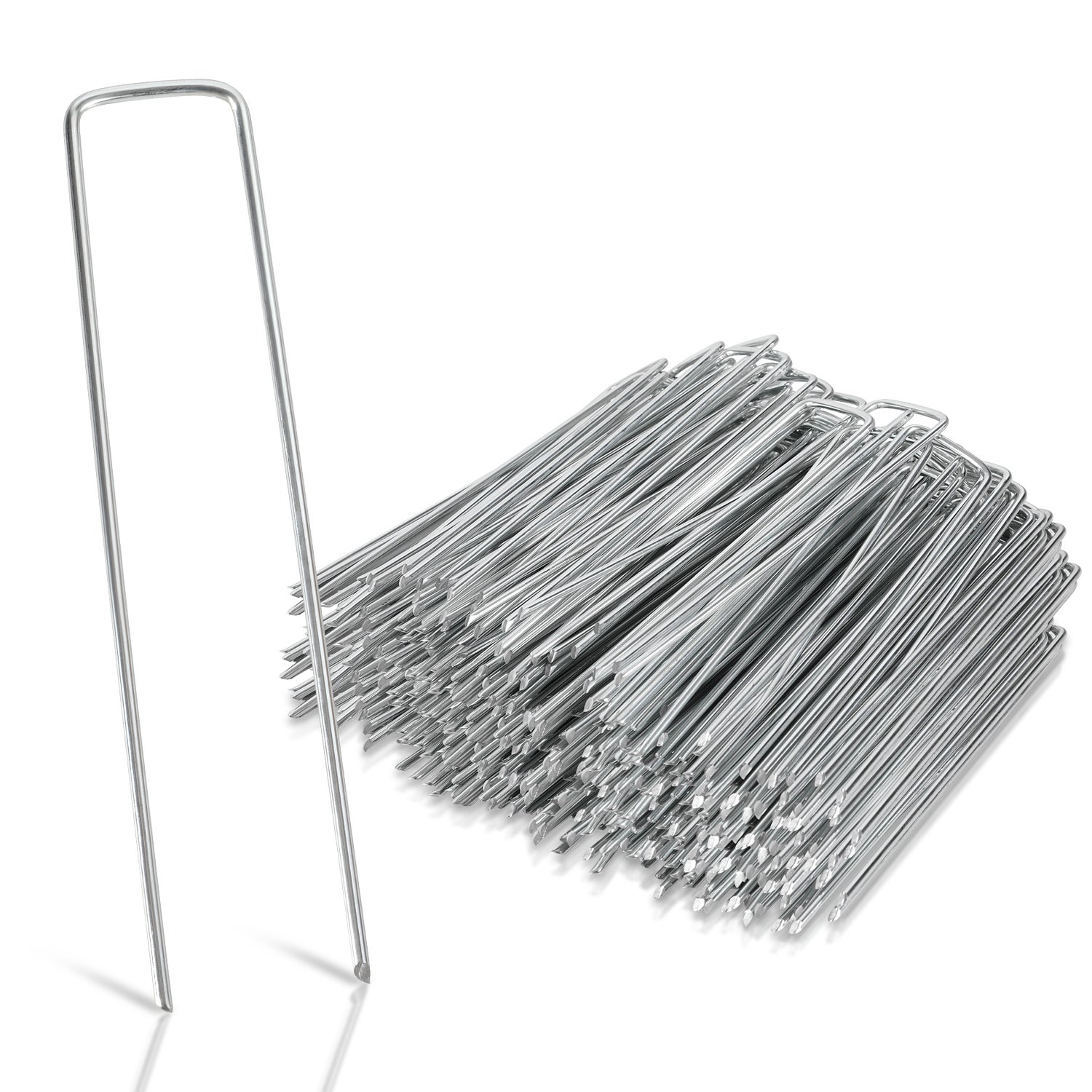 Cimeton Kit Picchetti Da Giardino 101 Pezzi | 50 Graffette A U 15 Cm E 50 Rondelle | Con Gancio Estrattore | Per Tappeto Erboso E Barriera Erbacce - 2