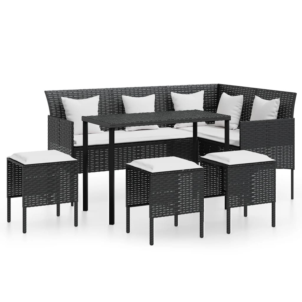 Set de sofás en forma de l 5 pzas | sofá de salón | sofá de descanso cojines ratán sintético negro cfw28951