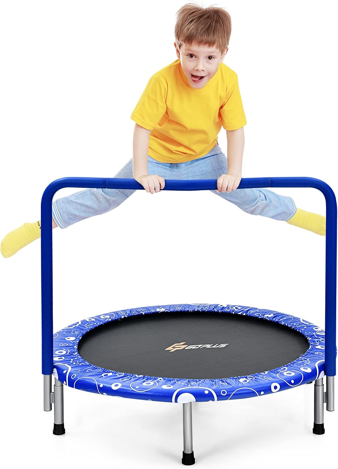 Składana Trampolina dla Dzieci Ø 92 cm, Obciążenie 150 kg, do Użytku we Wnętrz i na Zewnątrz, dla Chłopców i Dziewczynek, Niebieska