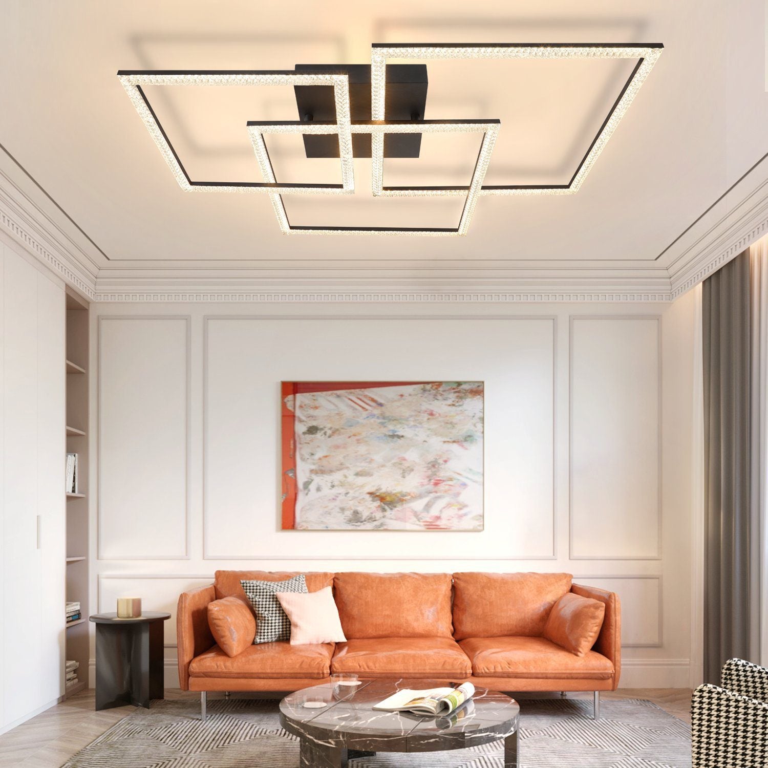 NETTLIFE Czarna lampa sufitowa LED 75CM Nowoczesna lampa wewnętrzna z kryształkami, ściemniana, z pilotem do sypialni - 5