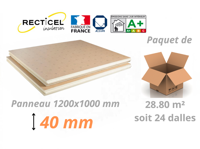 Dalle isolant Polyuréthane 40 mm EUROSOL R1,85 Colis de 28,80 m² - 24 Dalles