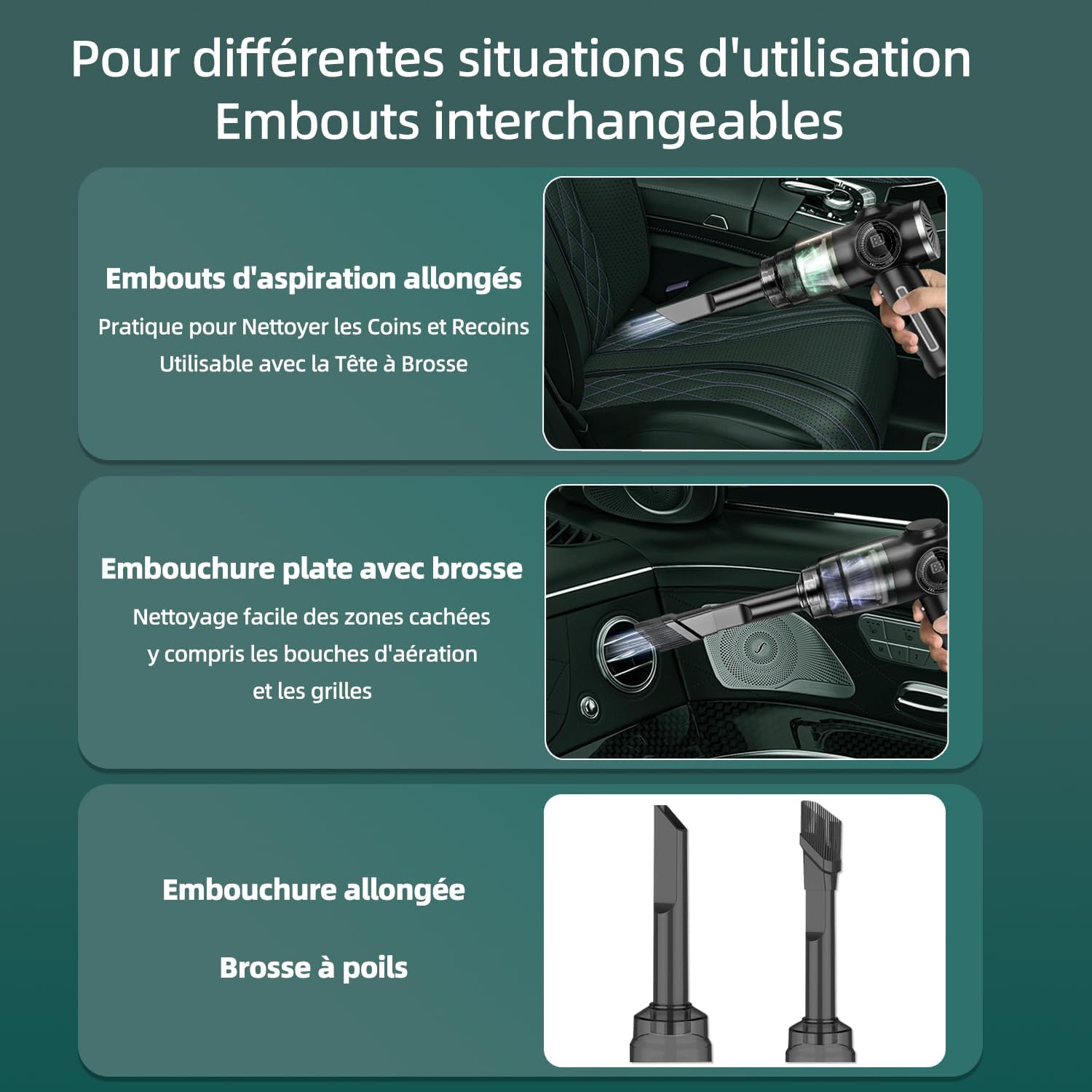 Aspirateur de voiture 29000Pa 120W - Aspirateur à main rechargeable puissant avec écran LCD et batterie longue durée - 6