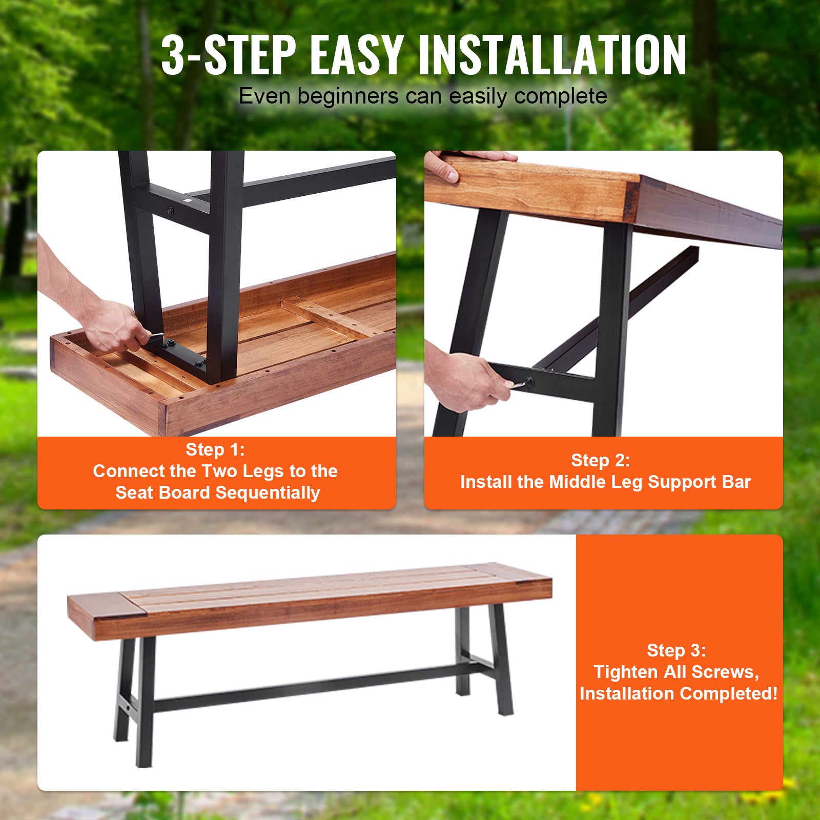 Banc jardin SucceBuy 63 pouces avec pieds en métal,capacité charge 500 livres,sièges salle à manger et patio pour le jardin,le parc,la cour - 7