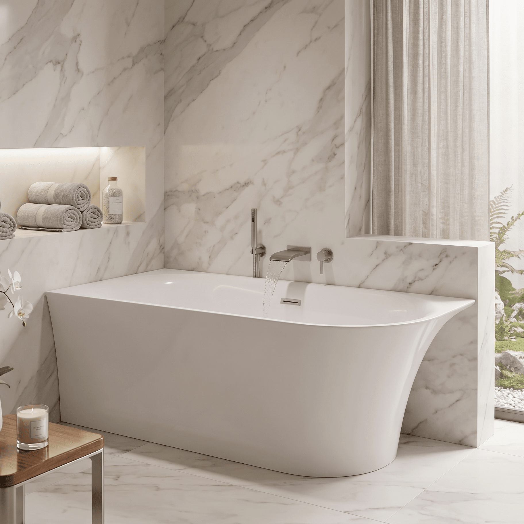 Baignoire semi-îlot design ELIZABETH blanche 170 cm Angle à droite - 3