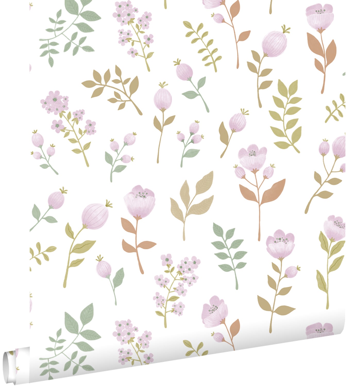 Papel pintado flores morado lila y verde grisáceo - 50 x 900 cm - estahome