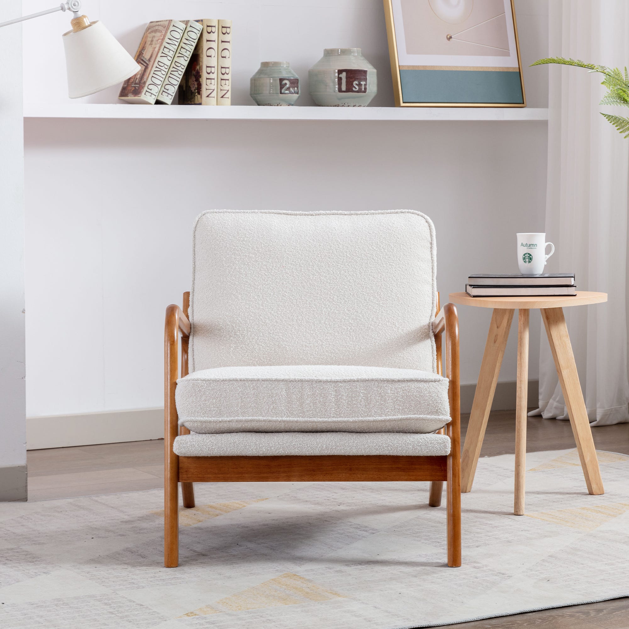 KOMHTOM Sillón con Estructura de Madera, Sillón Moderno para Sala de ...