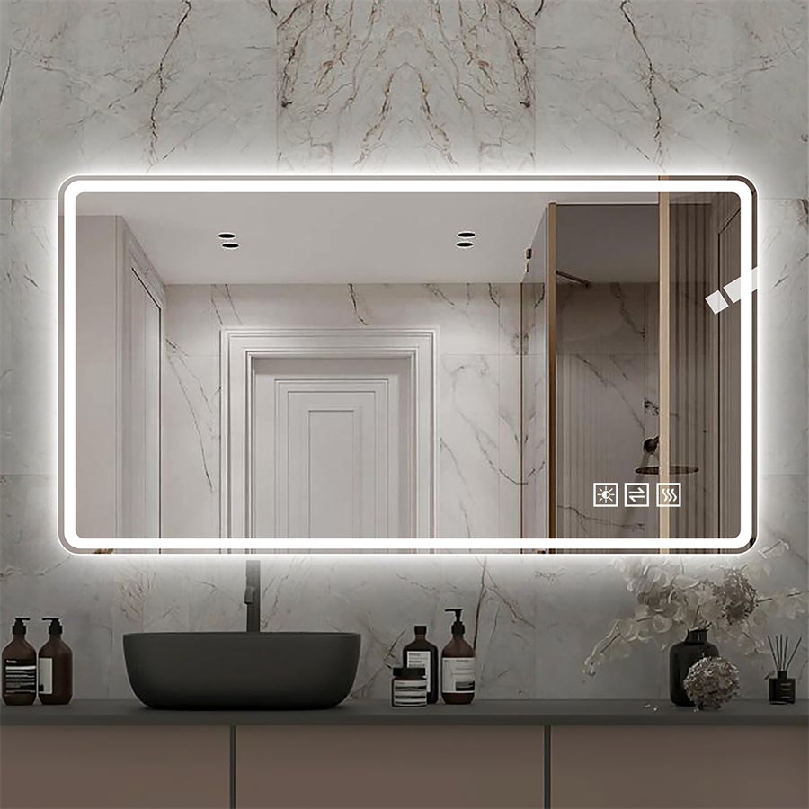Miroir Salle de Bain LED 60x100cm Sans Cadre, Anti-Buée, Verre Trempé Sécurisé, Dimmable et Éclairage 3 Couleurs - 4