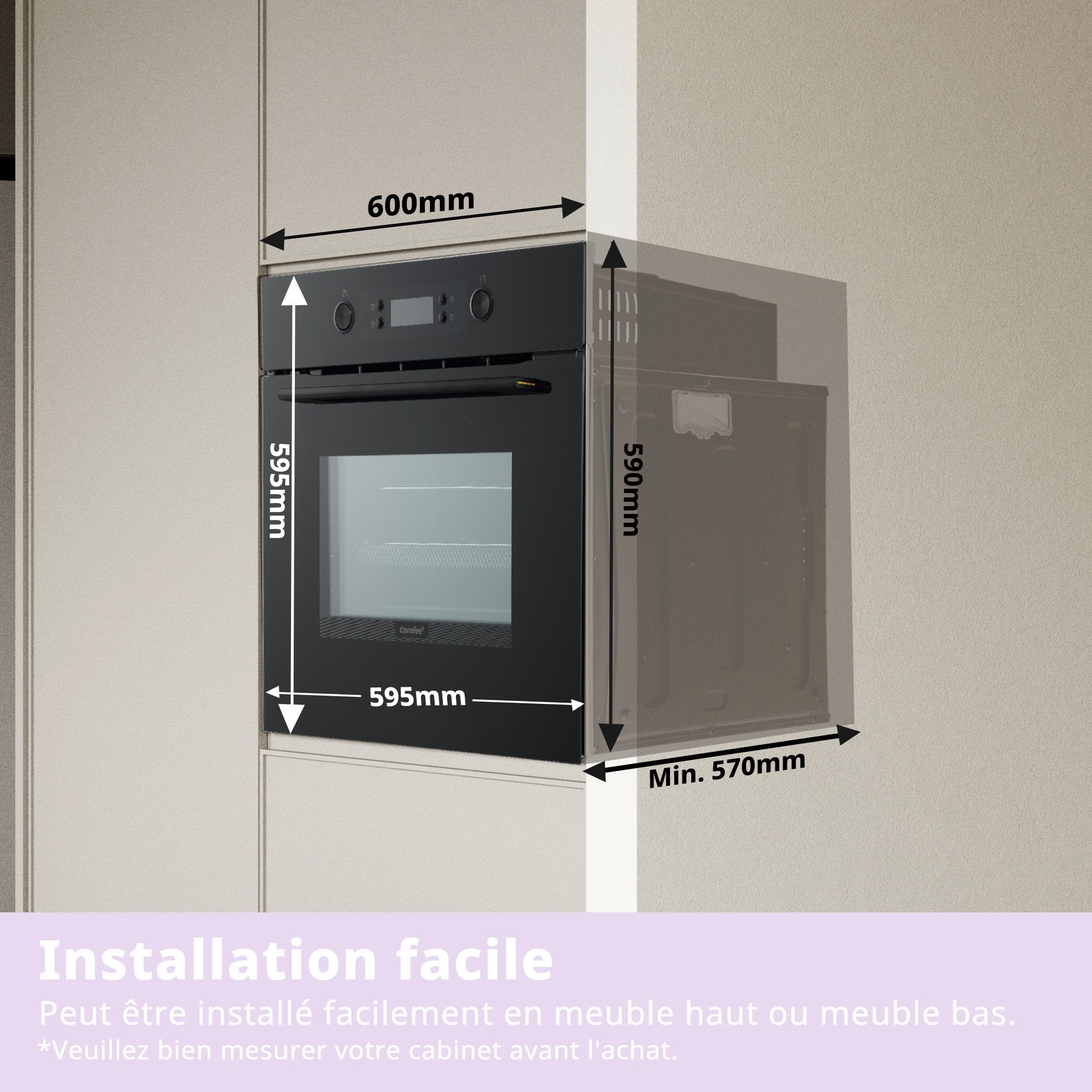 Four encastrable Pyrolyse Friteuse à air chaud - 72L - 59,5 x 57,5 x 59,5 cm - COMFEE CBO65P80E0-BK - Noir - Classe A - 7