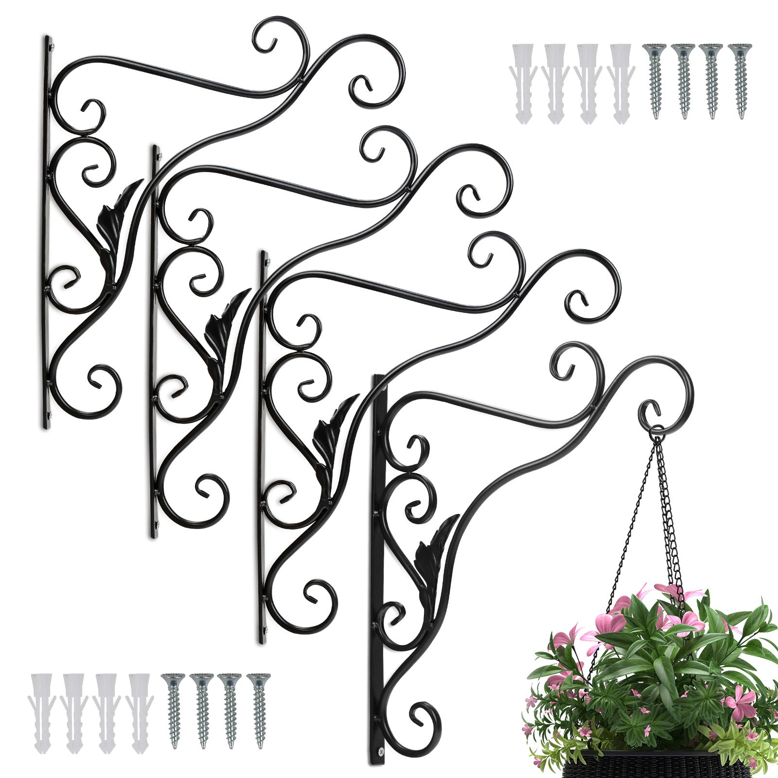 Staffa Per Piante Sospese In Ferro - Dorata, 25x21cm, Per Balconi E Giardino, Con Viti Incluse - Foto 11