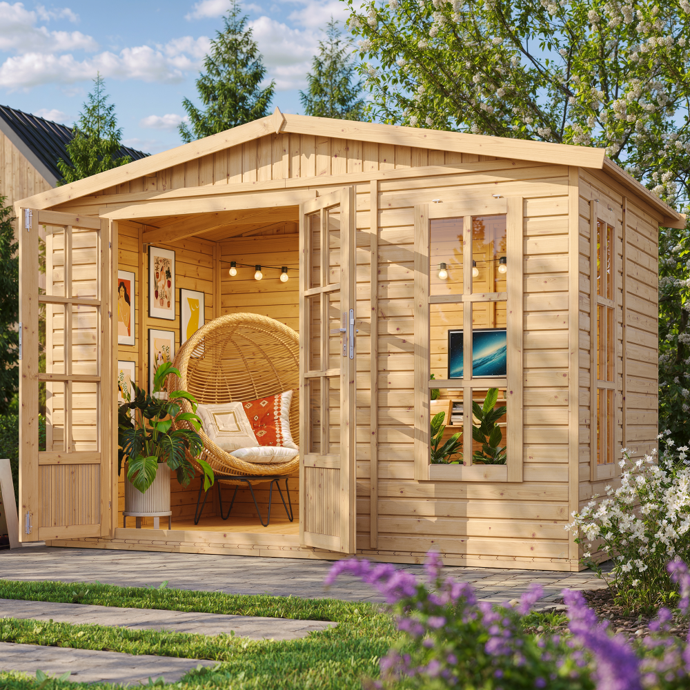 Abri de jardin bois avec plancher, avec bardeaux bitumineux couleur ROUGE l332xP222xH232cm/6m2, Atelier, Studio TIMBELA M334FB - 8