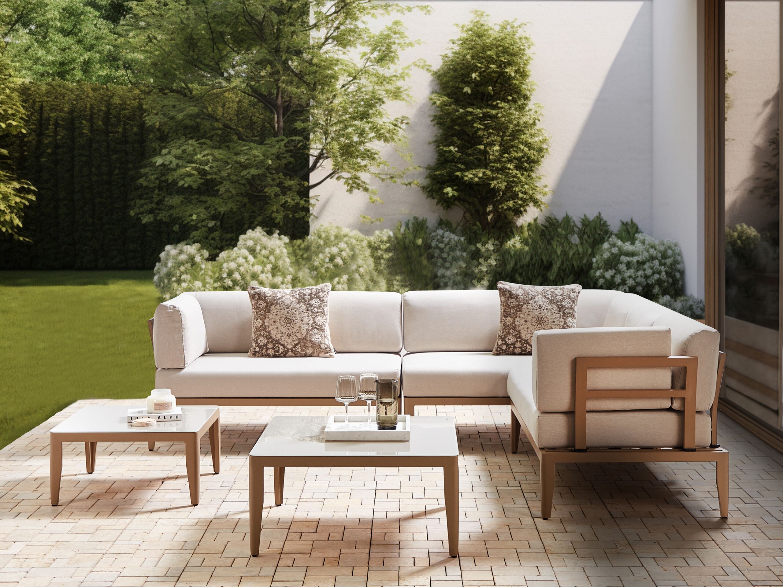 Set colțar pentru grădină cu 6 locuri RIMA III Stânga Bej deschis Metal Modular