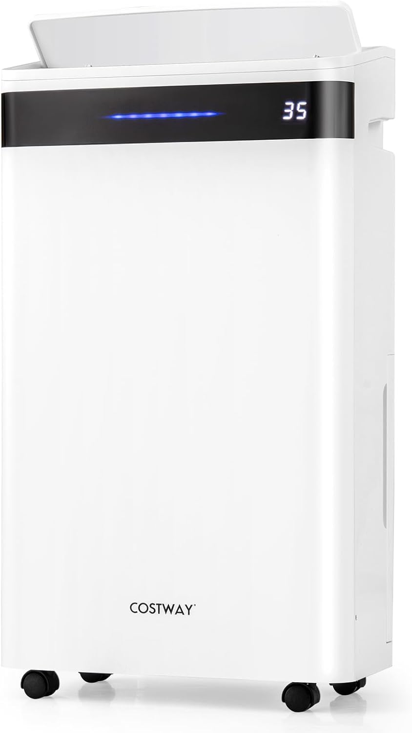 Osuszacz powietrza 28,5 l/dzień, 4 tryby, wielkość pomieszczenia ok. 35 m², osuszacz elektryczny ze zbiornikiem na wodę 5,5 l, timer 24 h, 3-kolorowy