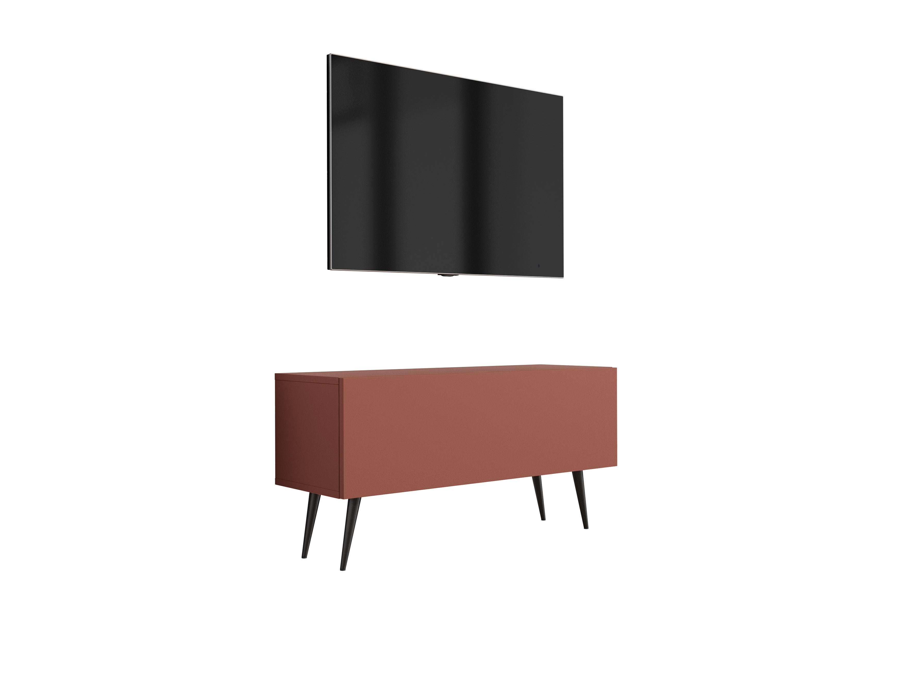 Szafka RTV: Ceglasty, 100 x 32 x 52 cm, czarne nogi