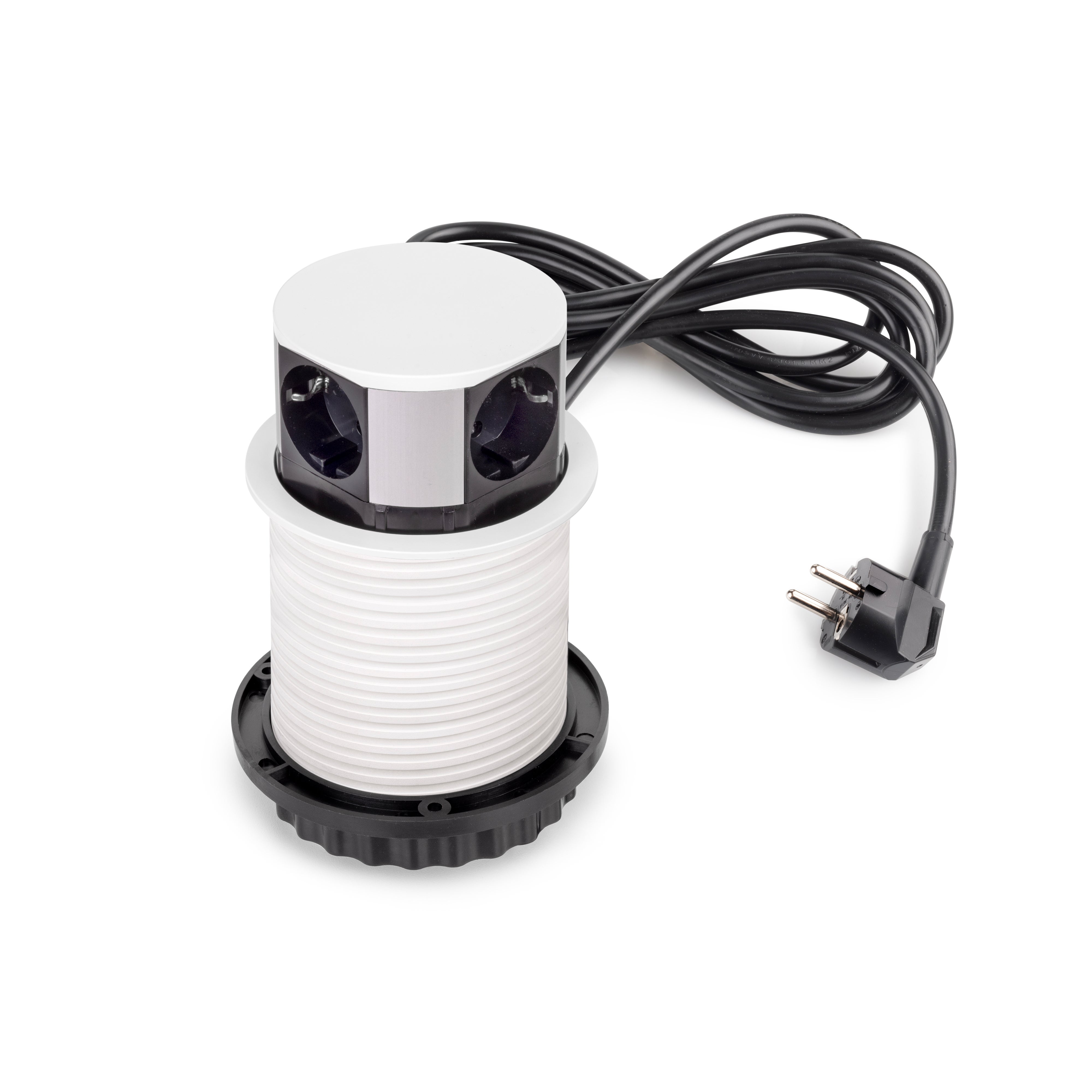 Emuca Listwa zasilająca z gniazdkami Vertikal Push średnica 100 mm, 3 wtyczki typu Schuko, 1 USB typu A, 1 USB typu C, Stal i Plastik, Malowane na
