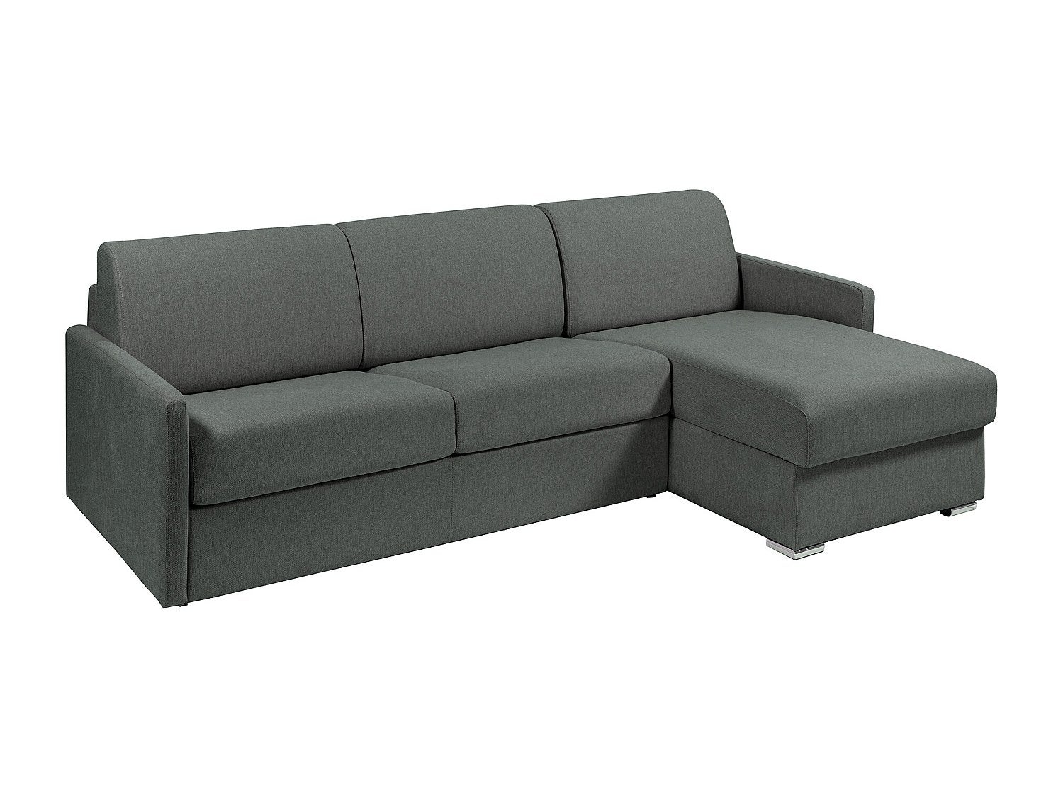 Kanapa narożna dwustronna rozkładana typu express z szarą tapicerką - Miejsce do spania 160 cm - Materac 14 cm - CALIFE