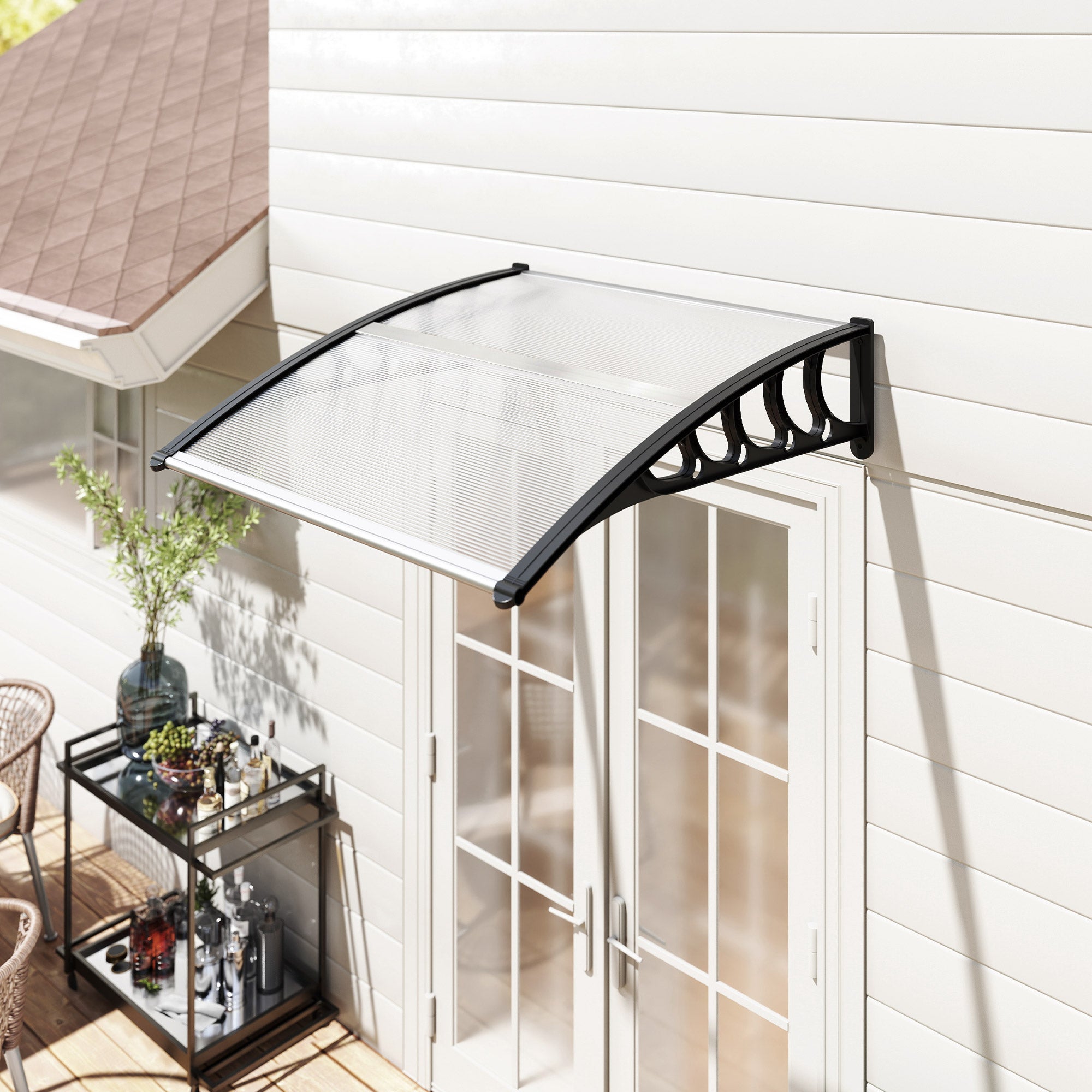 Marquise Exterior Outsunny Policarbonato, Alumínio Transparente 103x96,5x27 cm - 9
