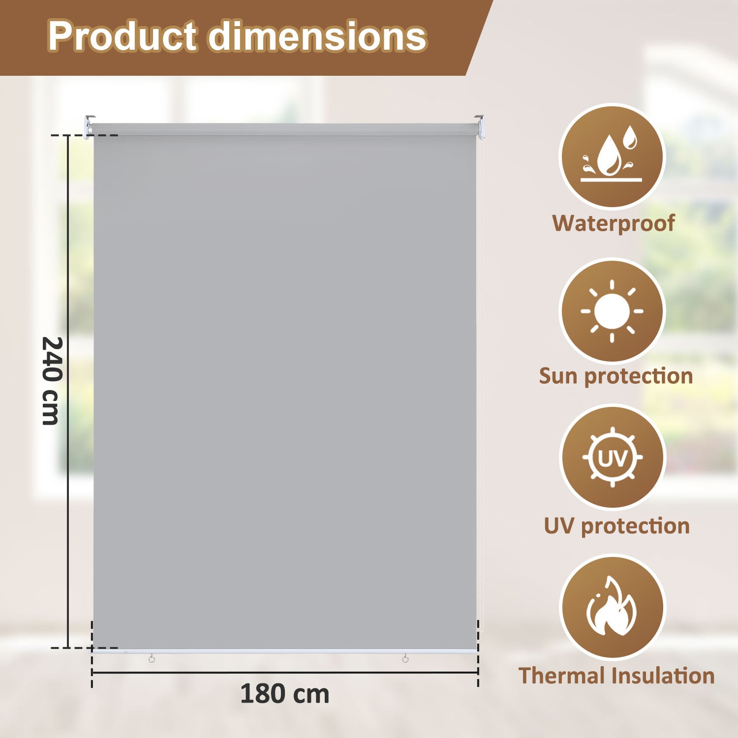 Store Vertical Extérieur 180x240 Cm - Protection Solaire, UV Et Regard - Gris Clair Pour Balcon Et Terrasse