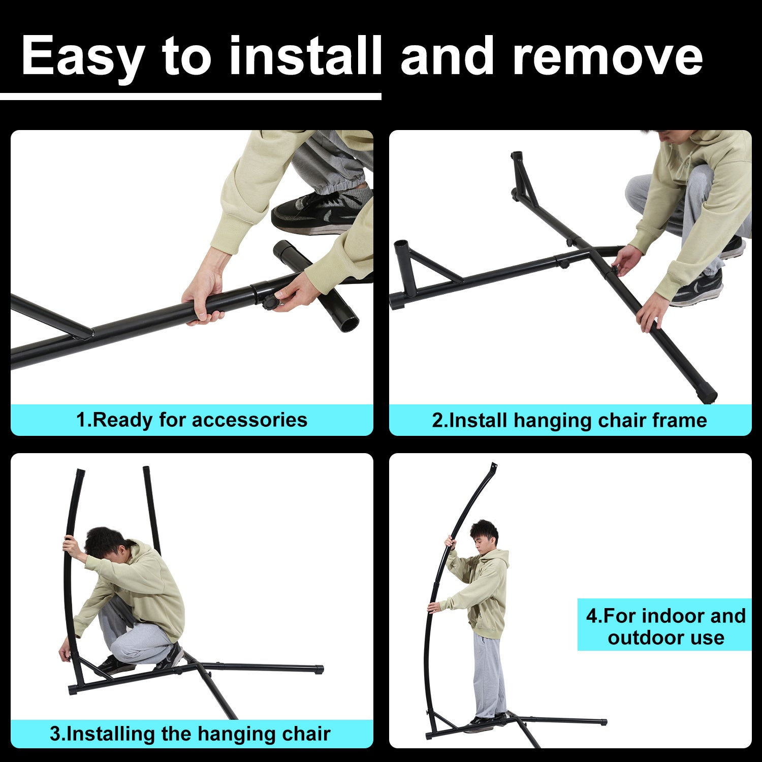 Hamac Fauteuil suspendu extérieur, amovible , cadre solide, pour jardin/terrasse - en Métal jusqu'à 150 kg - Siège suspendu(Fauteuil Non Inclus) - 9