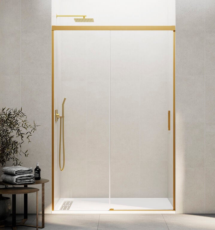 Paravan de duș frontal BASIC 1 panou fix + 1 ușă glisantă 170-175 cm (66-71) auriu sticlă transparent