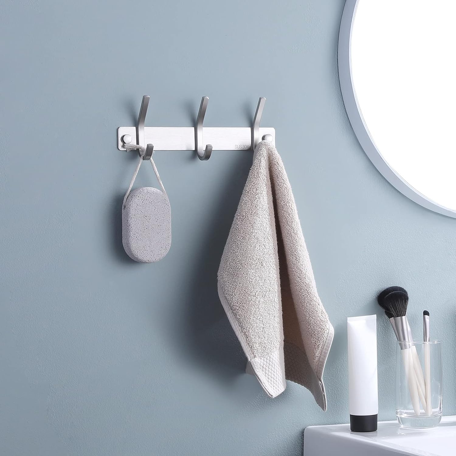 Patère Crochet Porte Serviette Salle de Bain SUS304 Acier Inoxydable Porte Manteau Support Mural Rangement Noir Mat (Argent brossé，3 Crochets) - 2