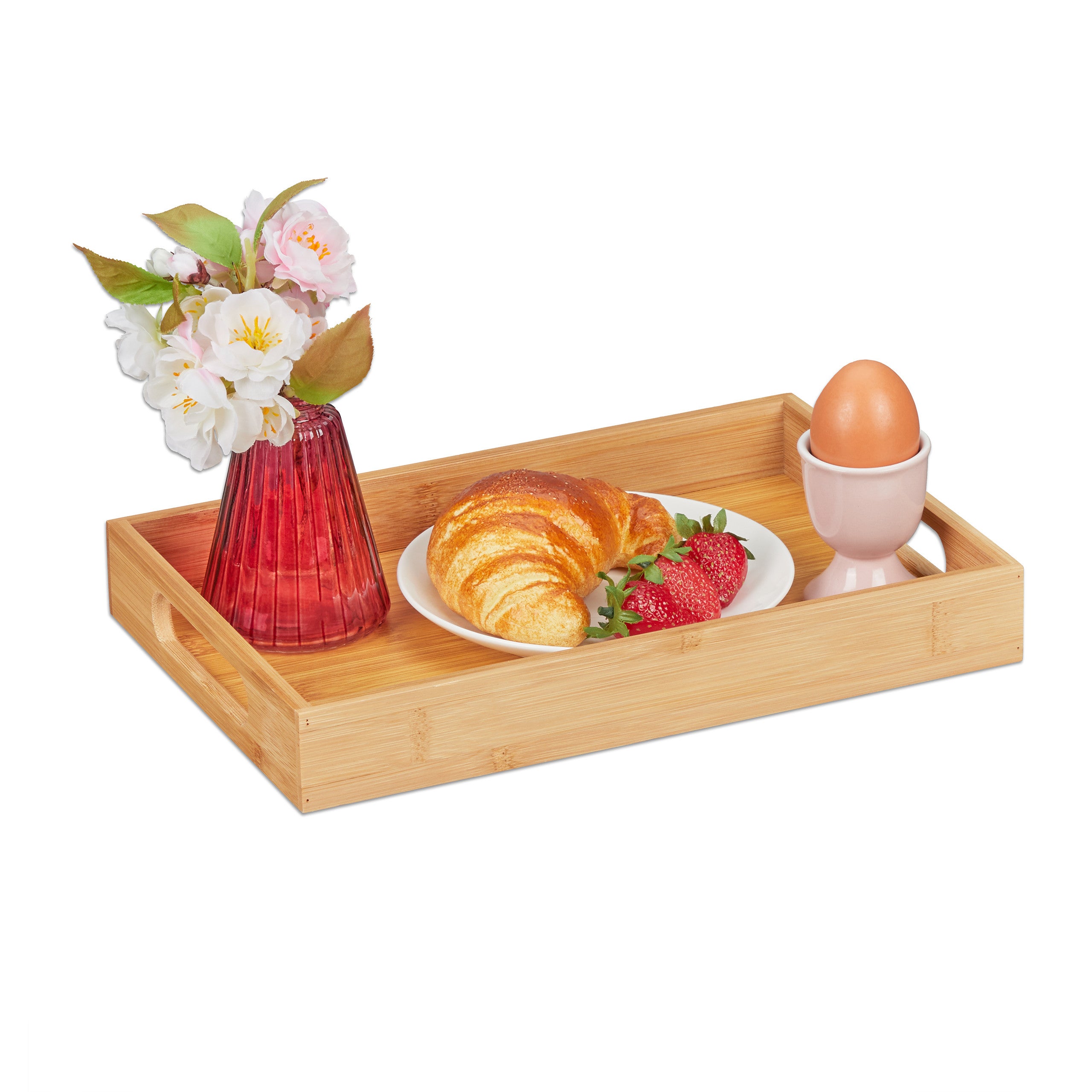 Relaxdays Bandeja Rectangular, Madera De Nogal, Con Asas, Borde Alto