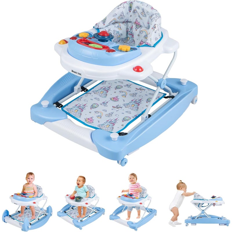 6 w 1 Ewoluujący Chodzik dla Niemowląt, Składany Chodzik z 3 Regulowanymi Wysokościami, Nośnością 12 kg, Dla dzieci od 6. miesiąca(Niebieski)