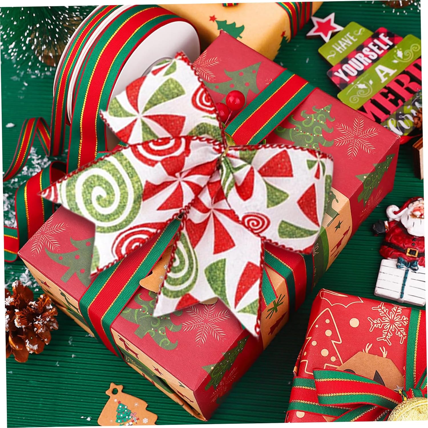 24 fiocchi di Natale verdi e rossi, 6 grandi alberi di Natale con ornamenti classici in paillettes per ghirlande, fasce, ghirlande, feste - 5