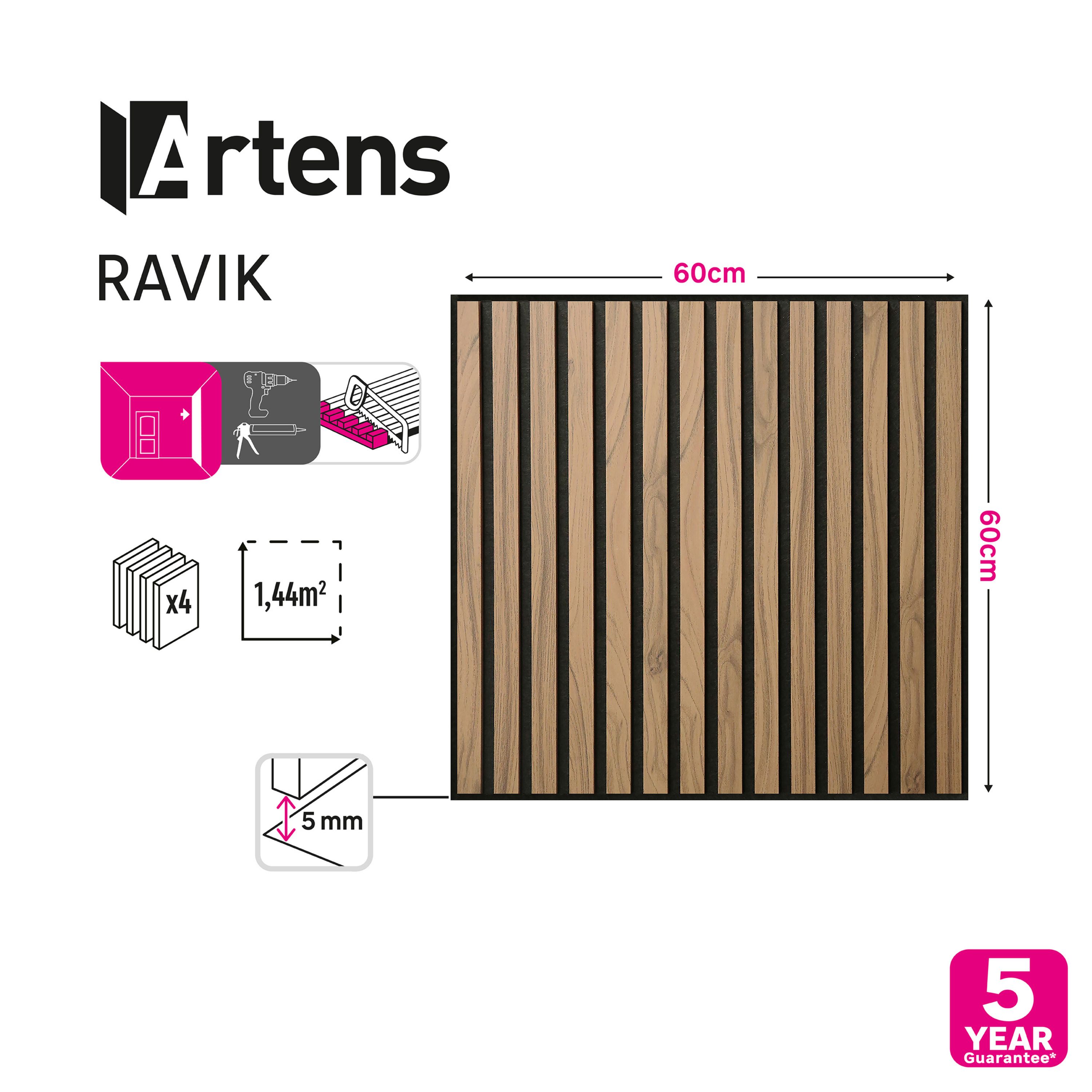 4 pannelli decorativi per pareti per pareti MDF noce RAVIK - 60 x 60 cm - 1,44 m² - ARTENS - 3