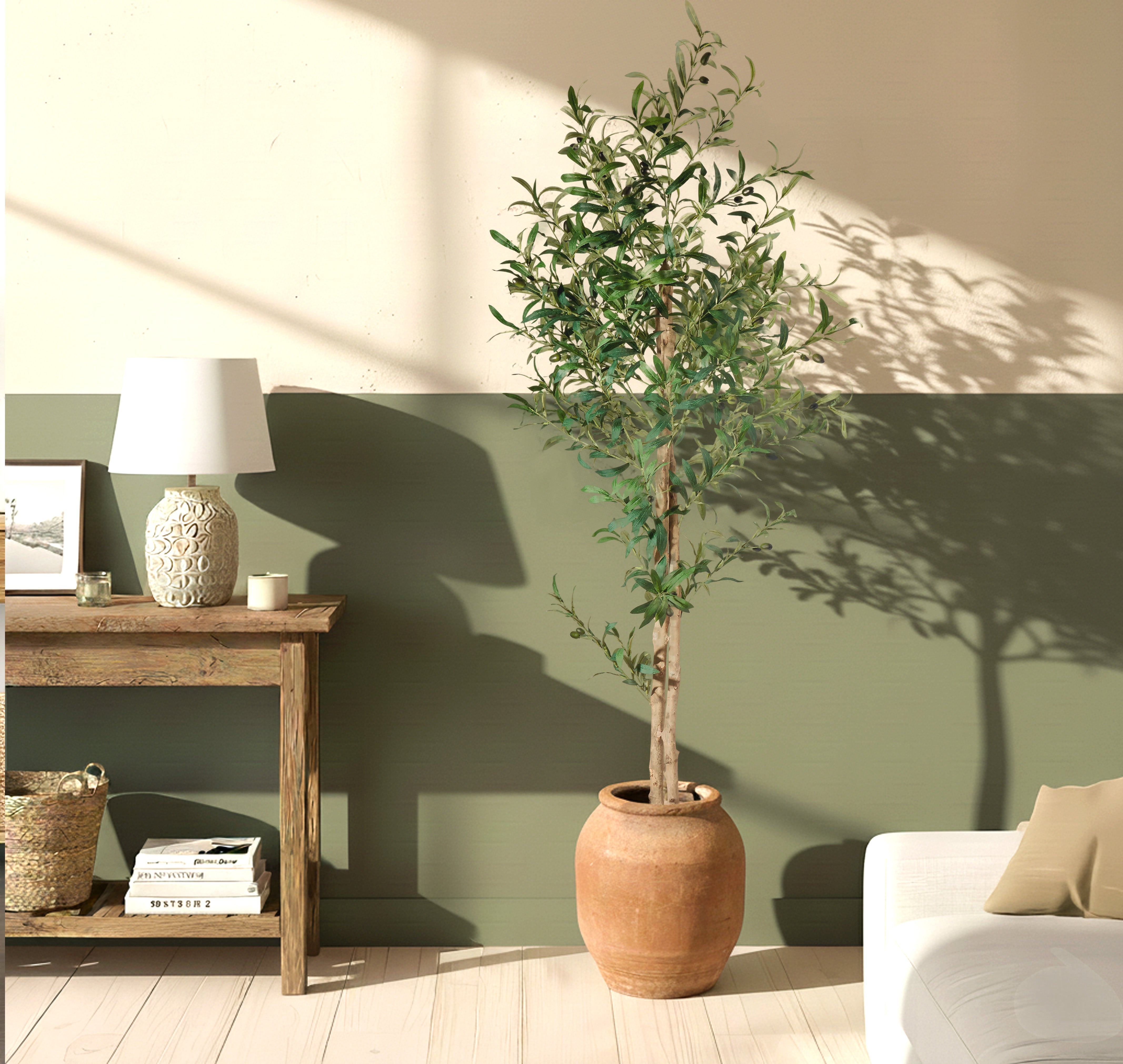 Olivier artificiel 175 cm, Plante décorative avec Feuilles et Olives réalistes pour salon, chambre ou bureau - 2