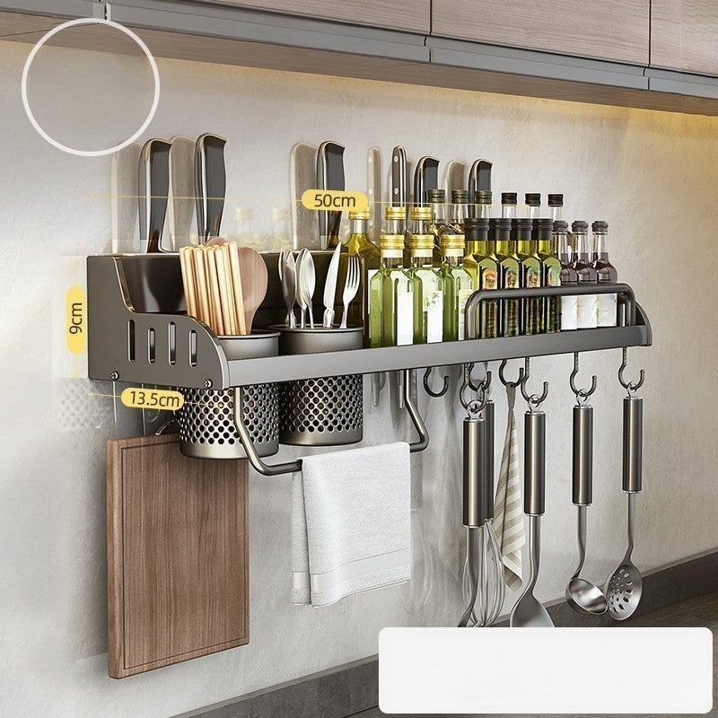 Estante de pared multifuncional para el hogar, estante de almacenamiento para especias, estante de cocina sin taladro con 2 tazas 50cm - 6