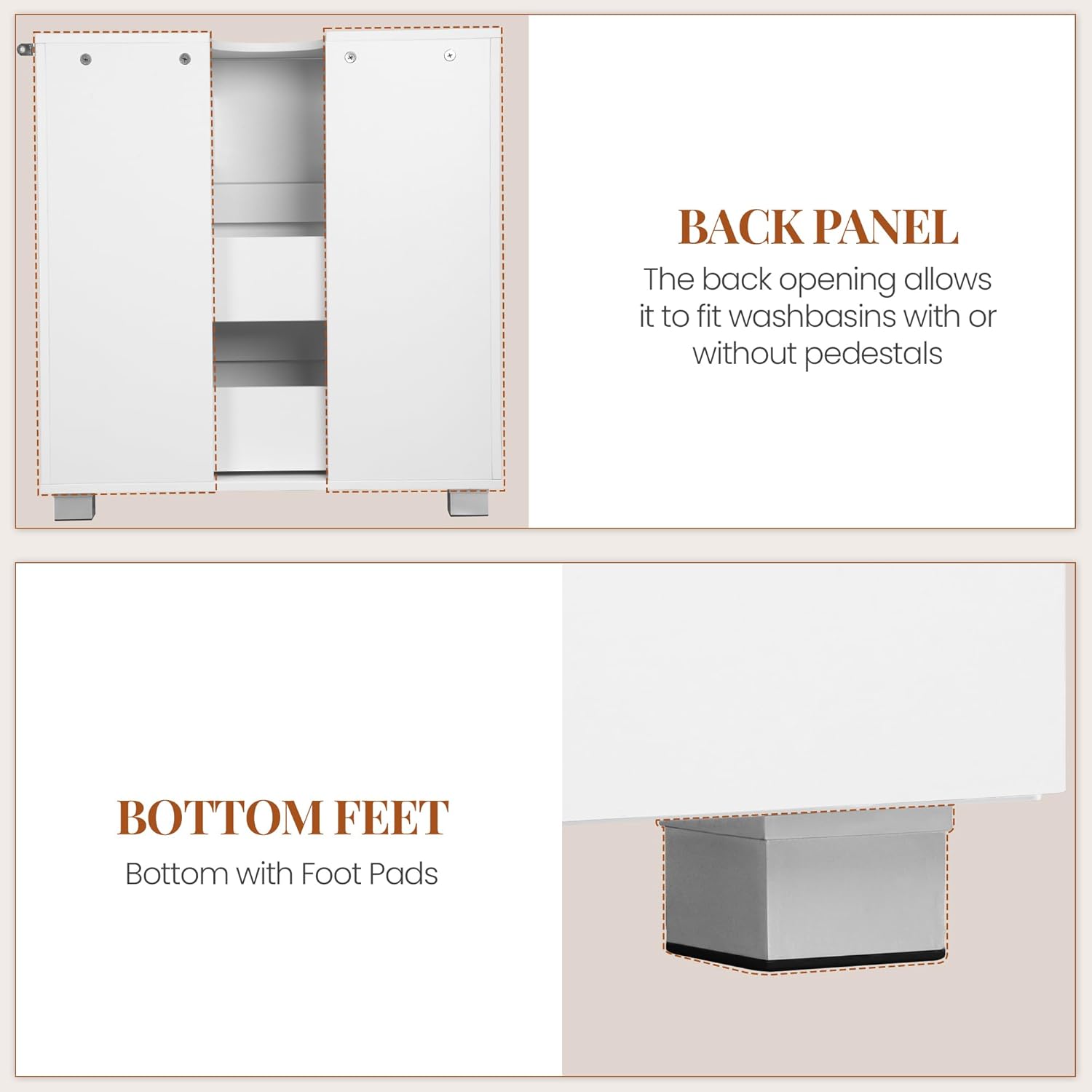 Mobile Sottolavabo per Bagno, Mobile Bagno Sottolavabo con 3 Cassetti, per Lavabo Senza Rialzo, Convient pour Bagnetto, Moderno, Bianco - 6